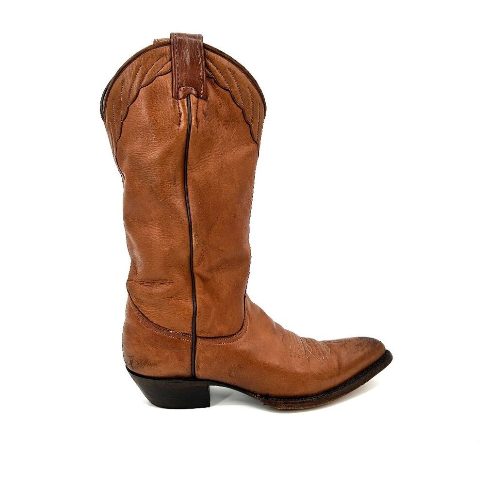 LARRY MAHAN Vintage Women's Cognac Brown Buttery Soft Leather Cowboy Boots 7